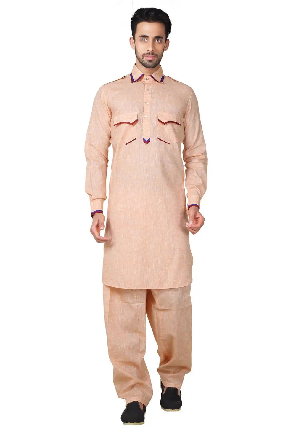 Peach Cotton Pathani Suit 300021