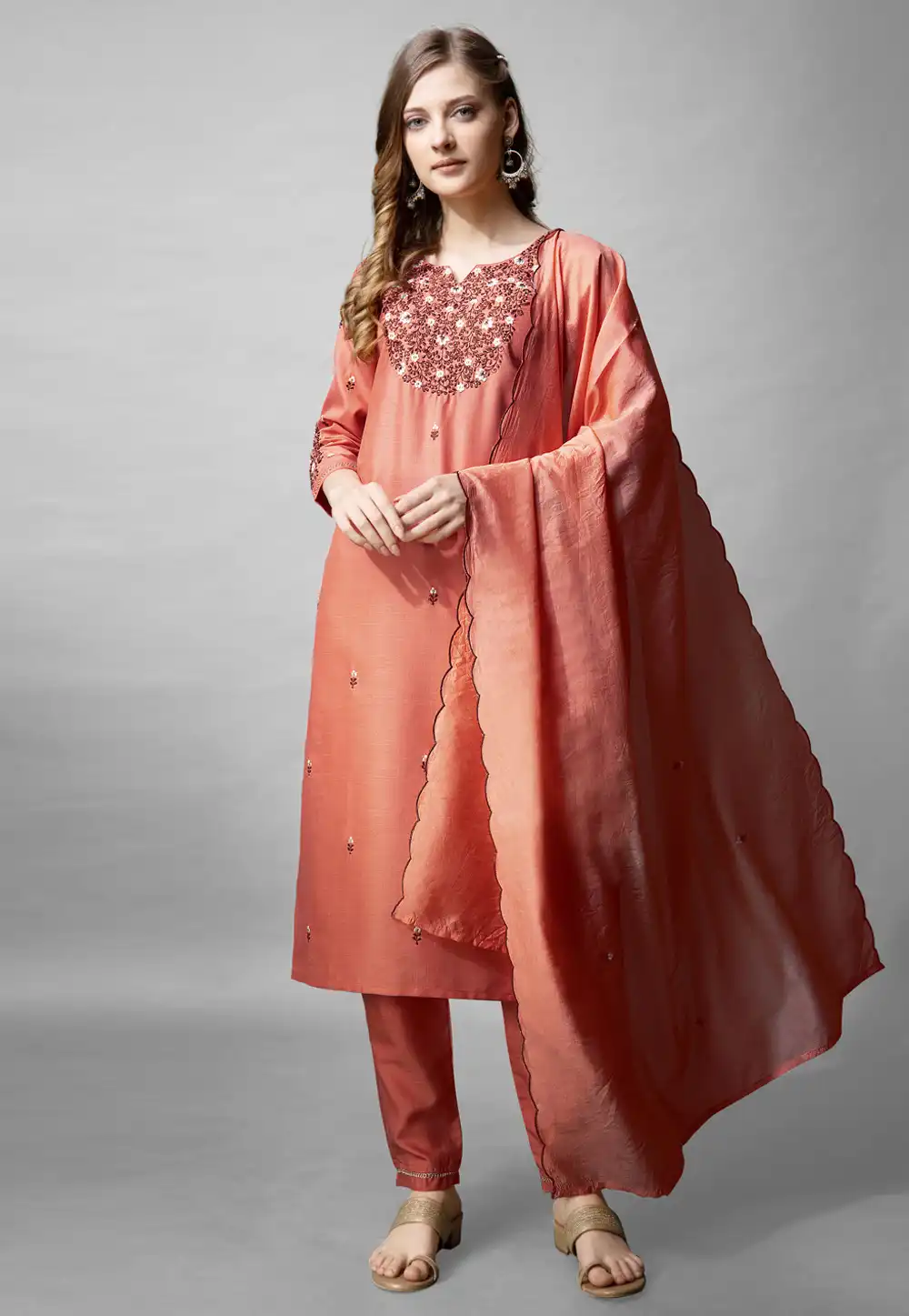 Peach Cotton Readymade Pakistani Suit 290720