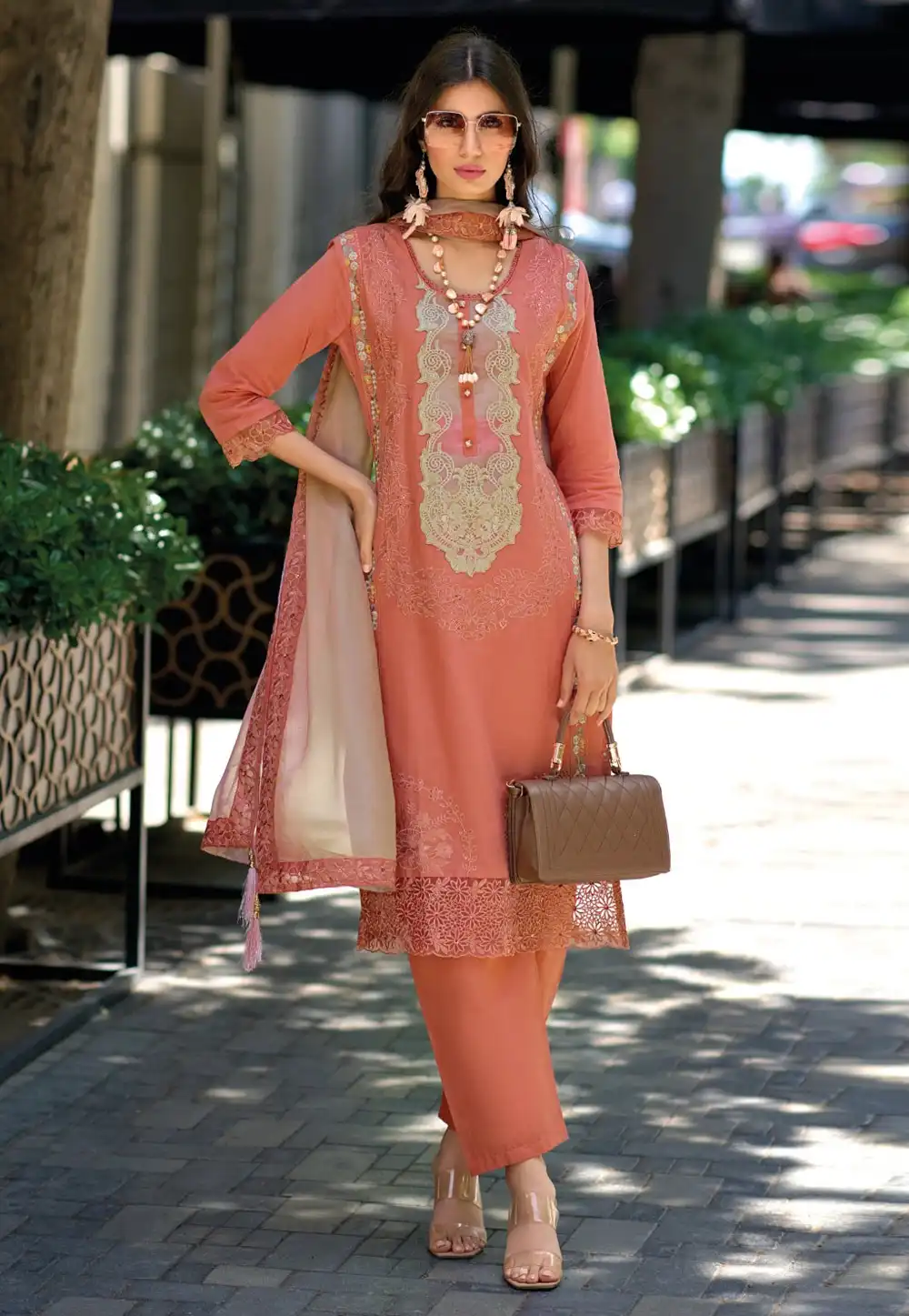 Peach Cotton Readymade Pakistani Suit 290528