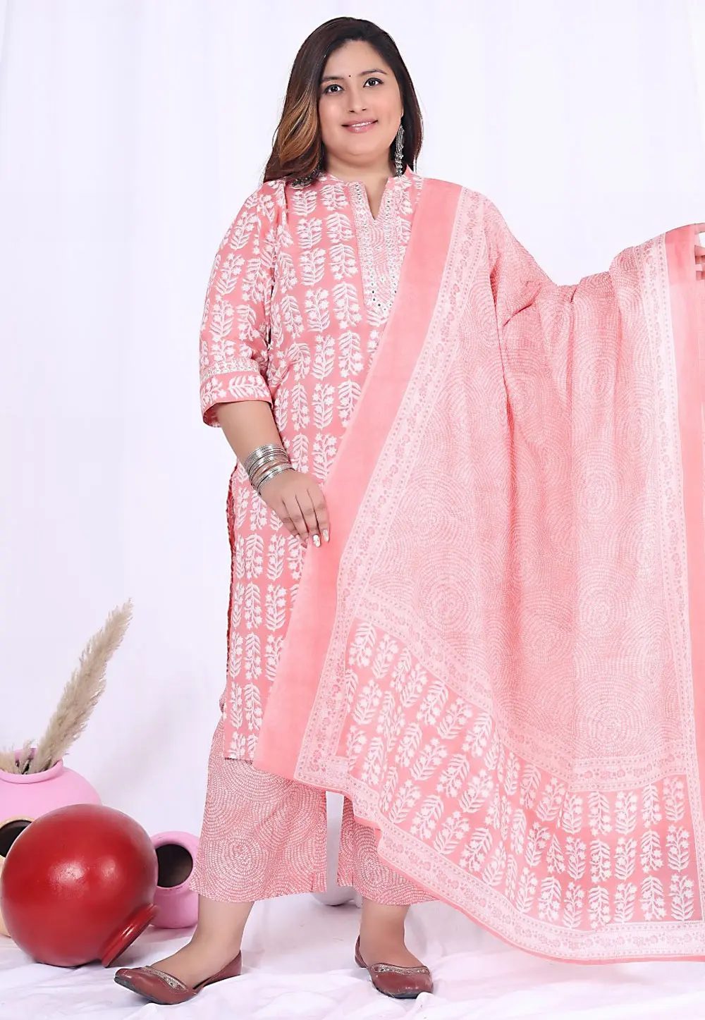 Peach Cotton Readymade Pakistani Suit 304615