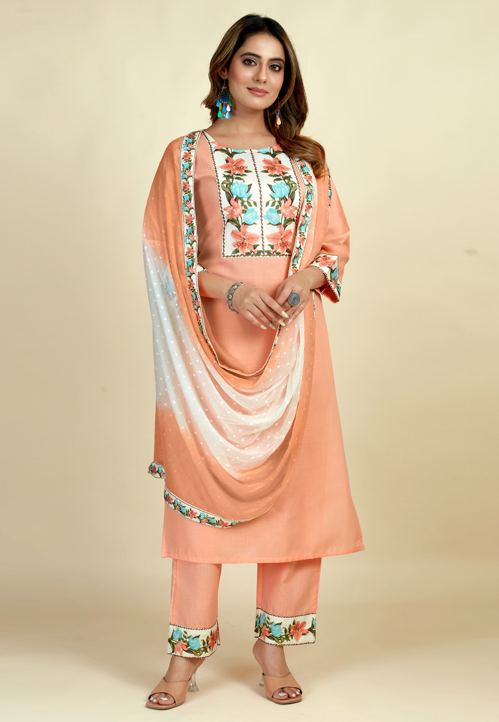 Peach Cotton Readymade Pakistani Suit 284221