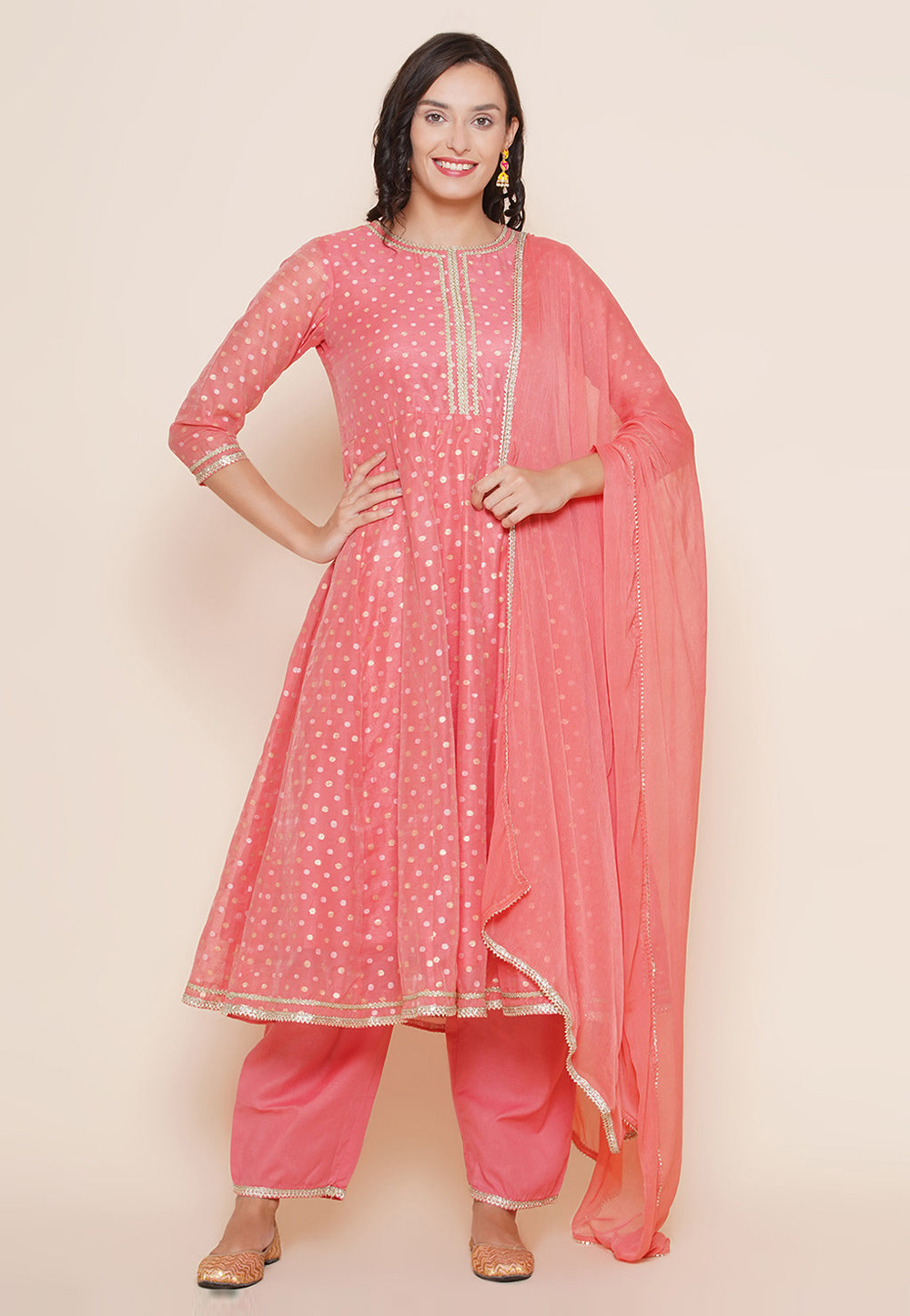 Peach Cotton Readymade Pakistani Suit 281460