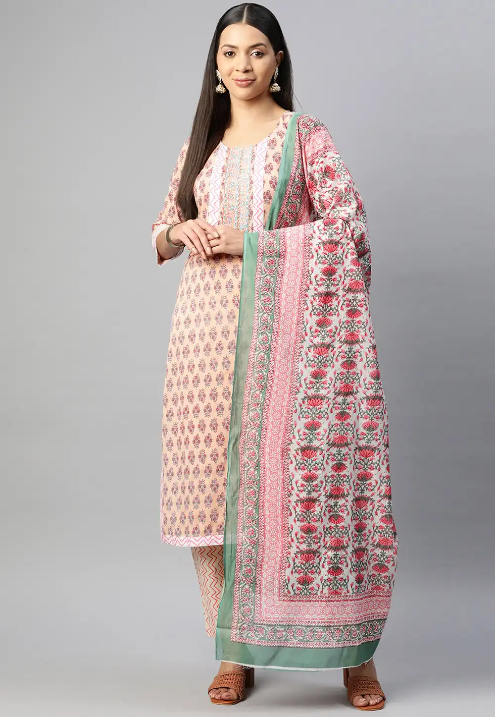 Peach Cotton Readymade Pakistani Suit 292629