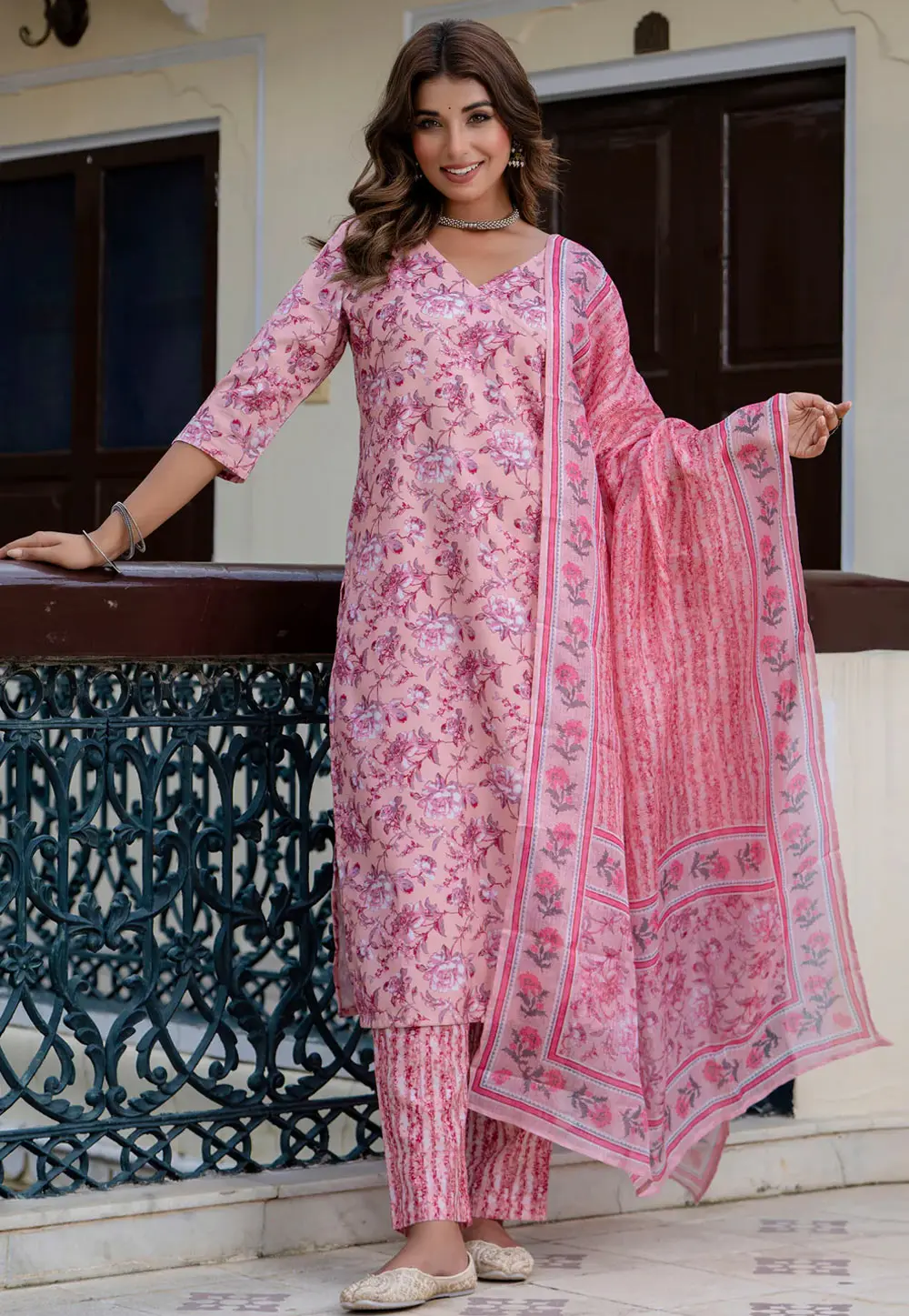 Peach Cotton Readymade Pant Style Suit 297542