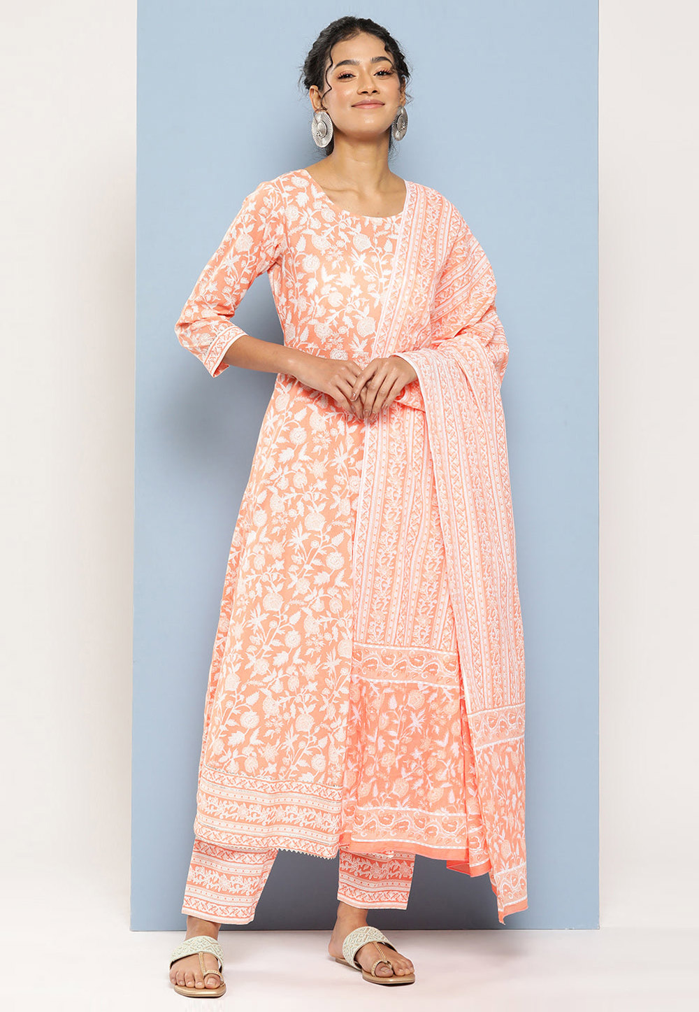 Peach Cotton Readymade Pant Style Suit 282168