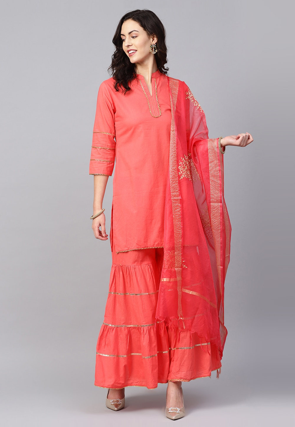 Pink Cotton Readymade Sharara Suit 281362