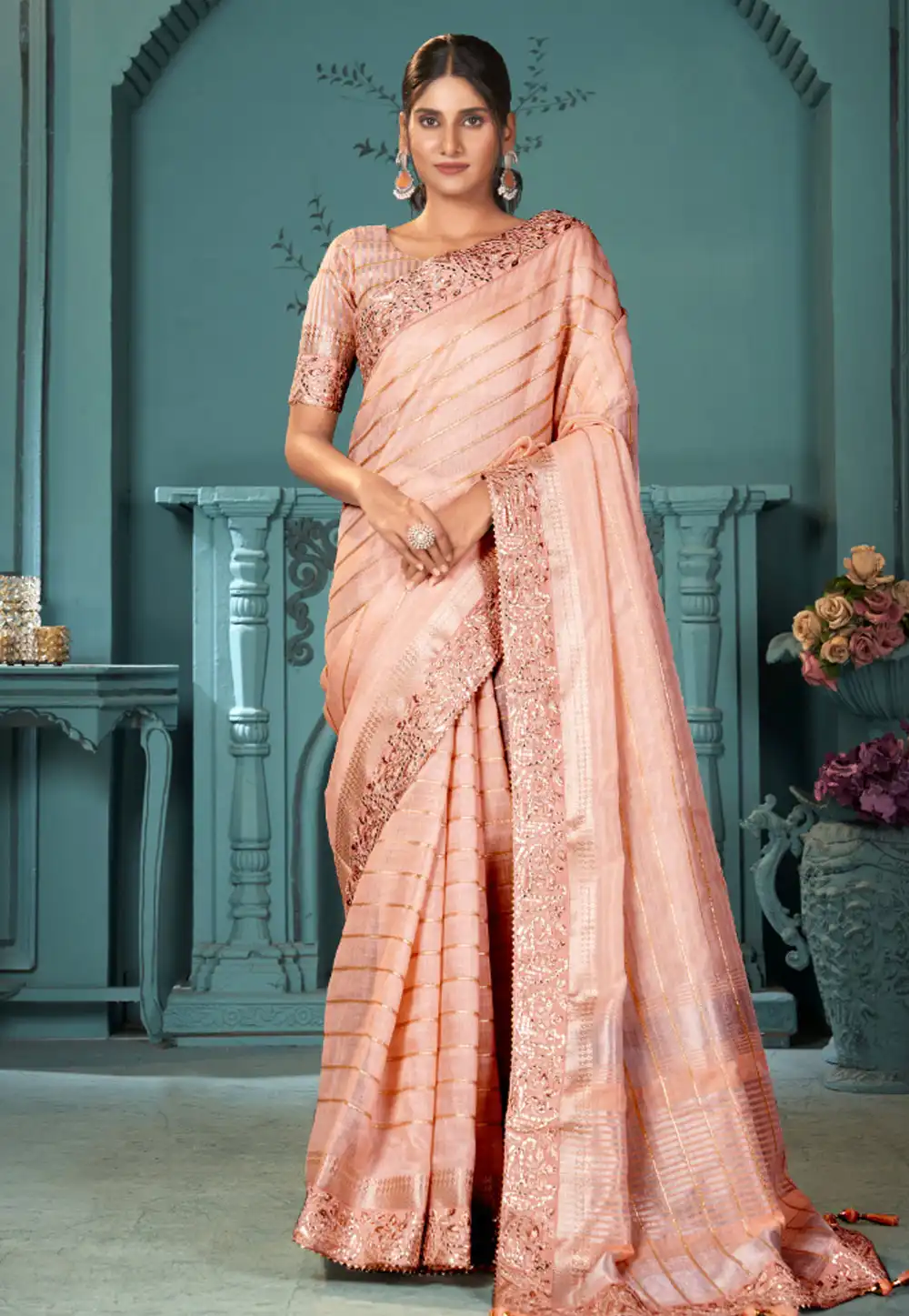 Peach Cotton Saree With Blouse 290688