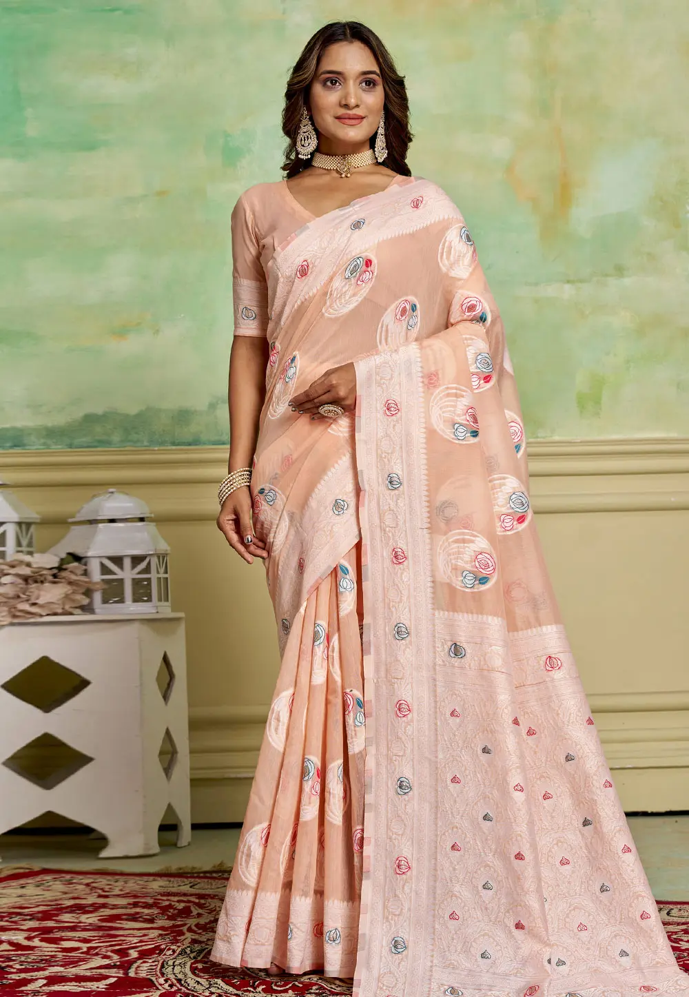 Peach Cotton Saree With Blouse 301238