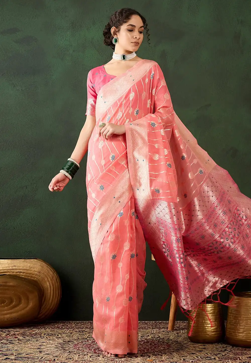 Peach Cotton Saree With Blouse 294349