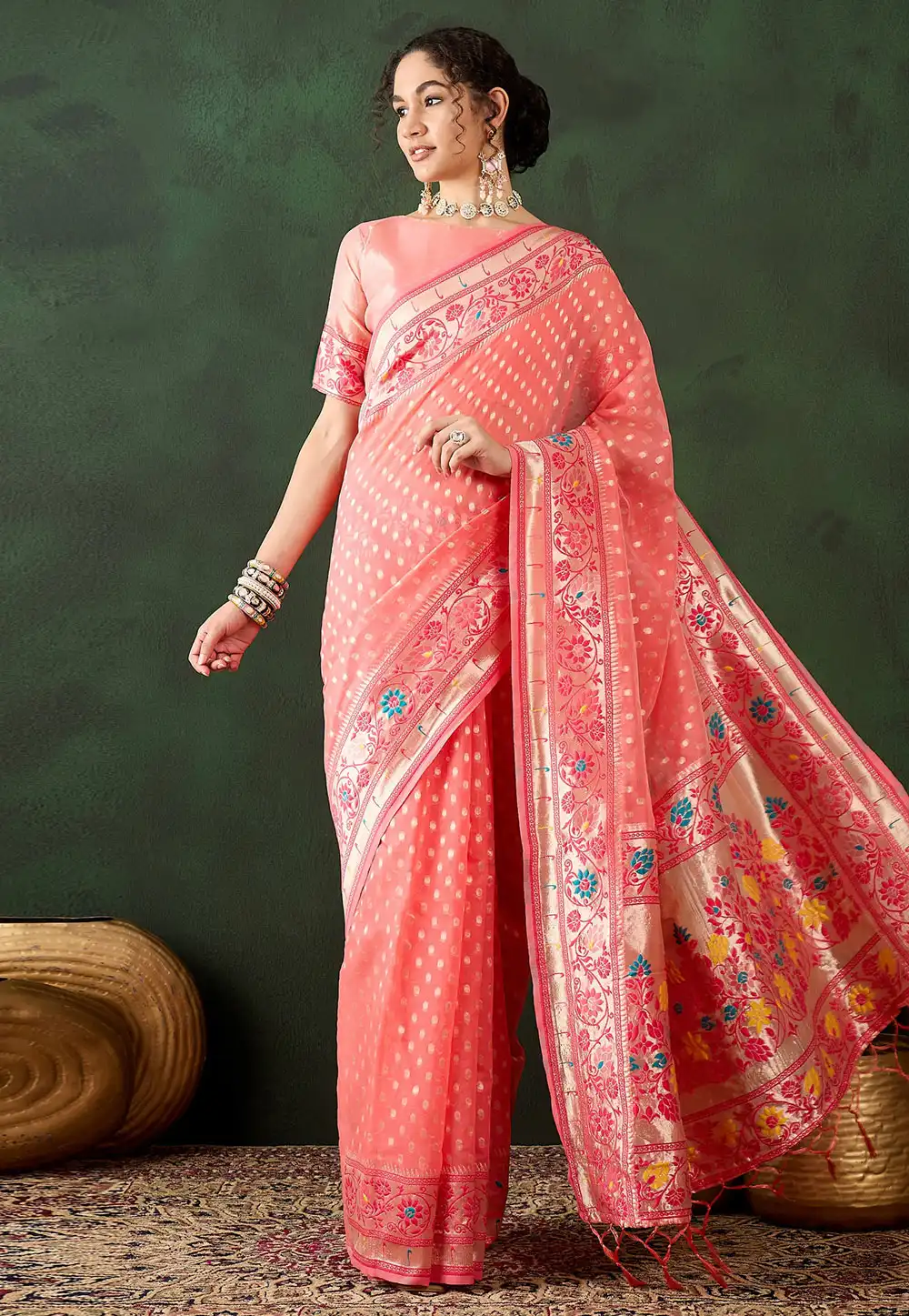 Peach Cotton Saree With Blouse 294354