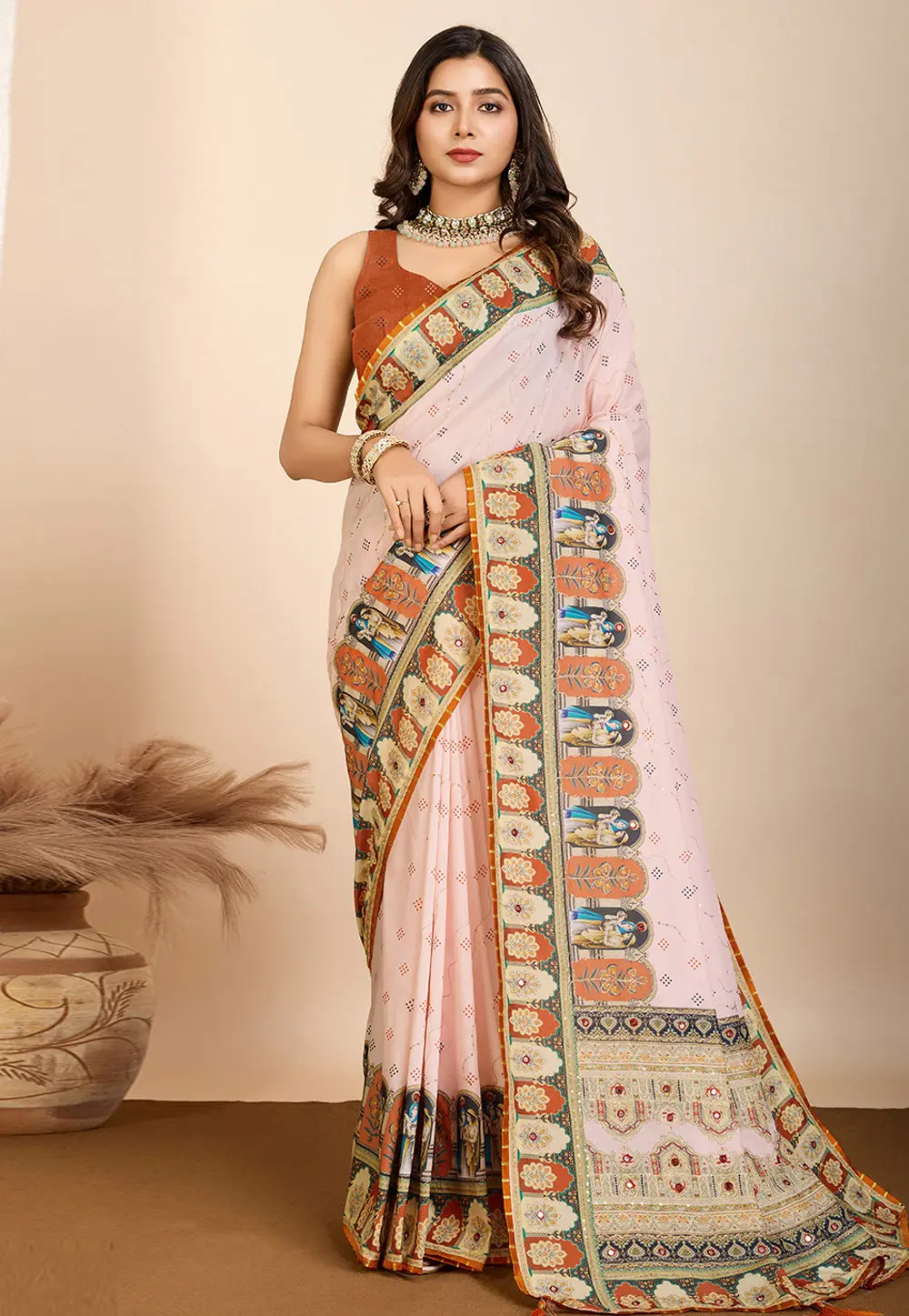 Peach Cotton Saree With Blouse 304516