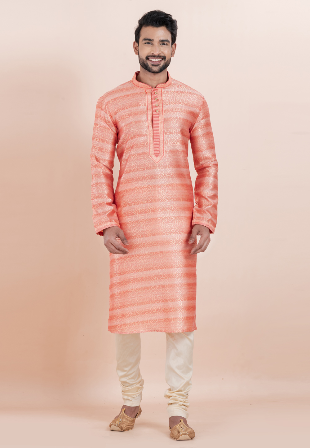 Peach Cotton Silk Kurta Pajama 306027