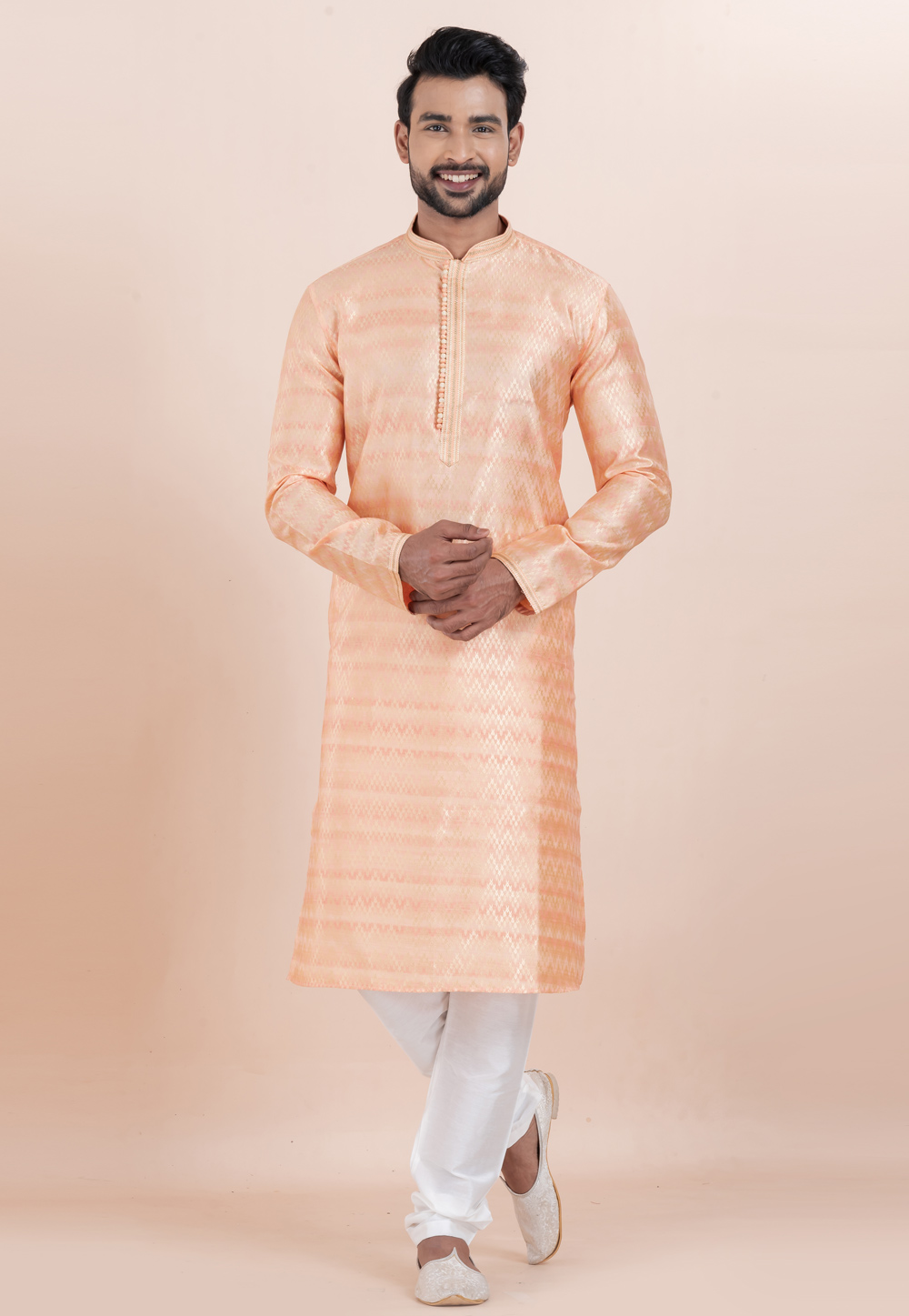 Peach Cotton Silk Kurta Pajama 306028