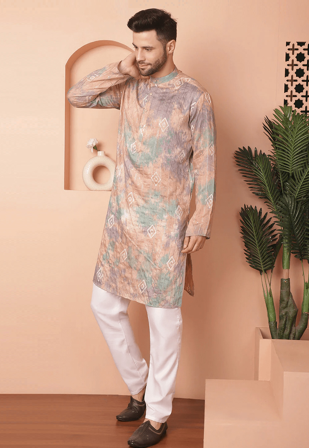 Peach Cotton Silk Kurta Pajama 287734