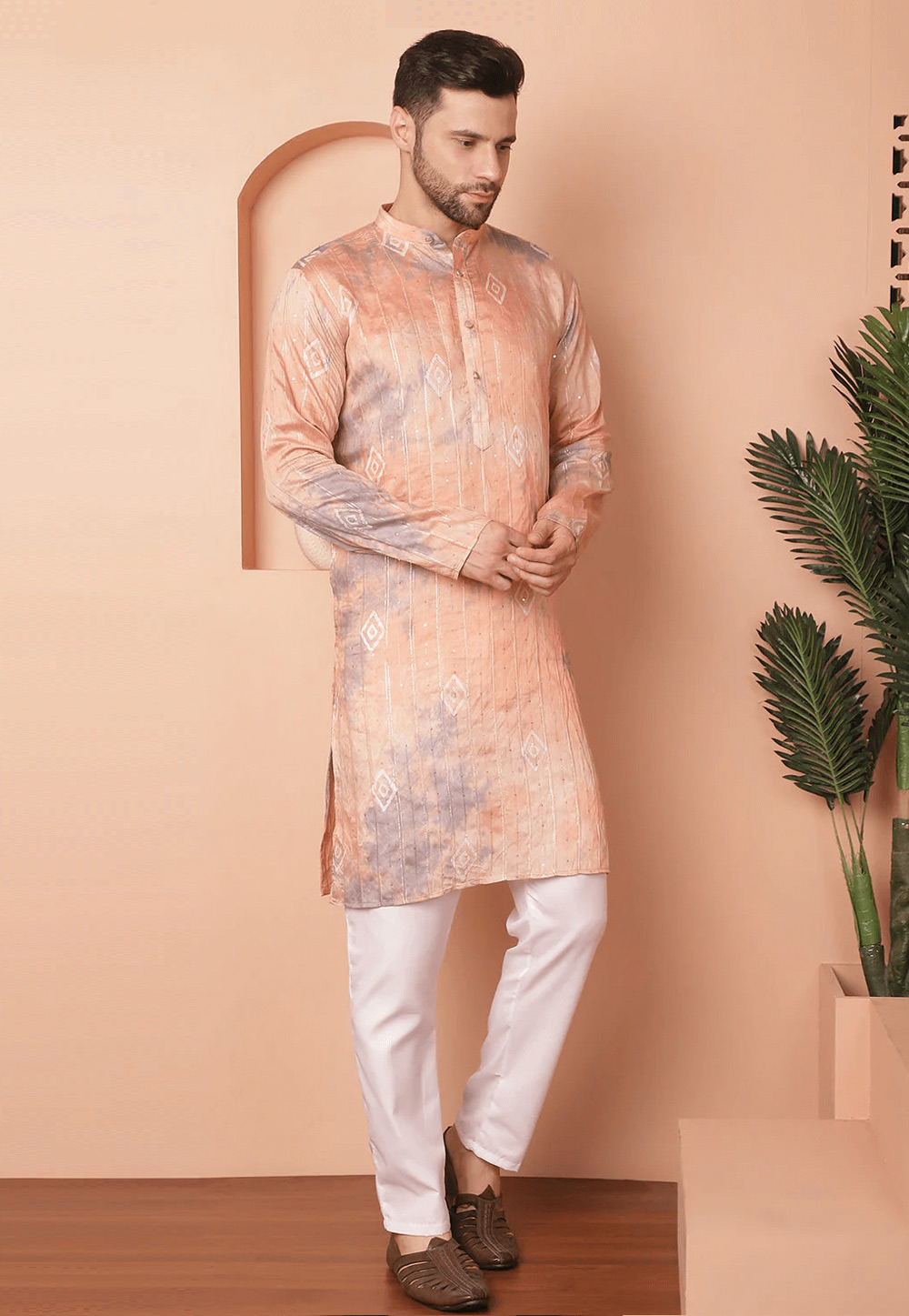 Peach Cotton Silk Kurta Pajama 287735