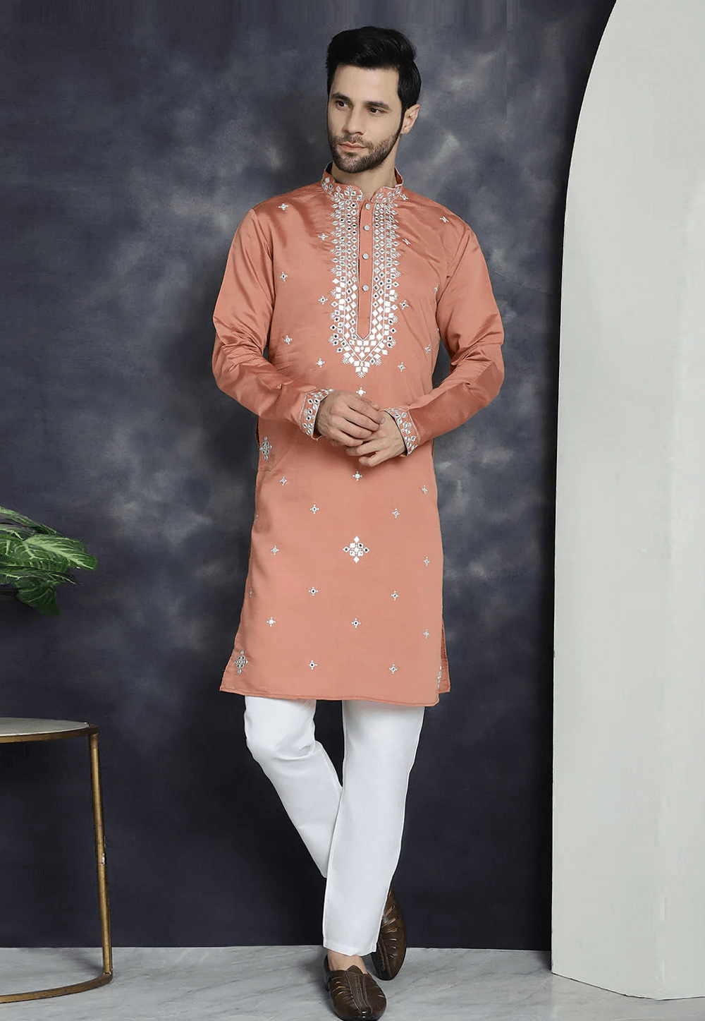 Peach Cotton Silk Kurta Pajama 287740