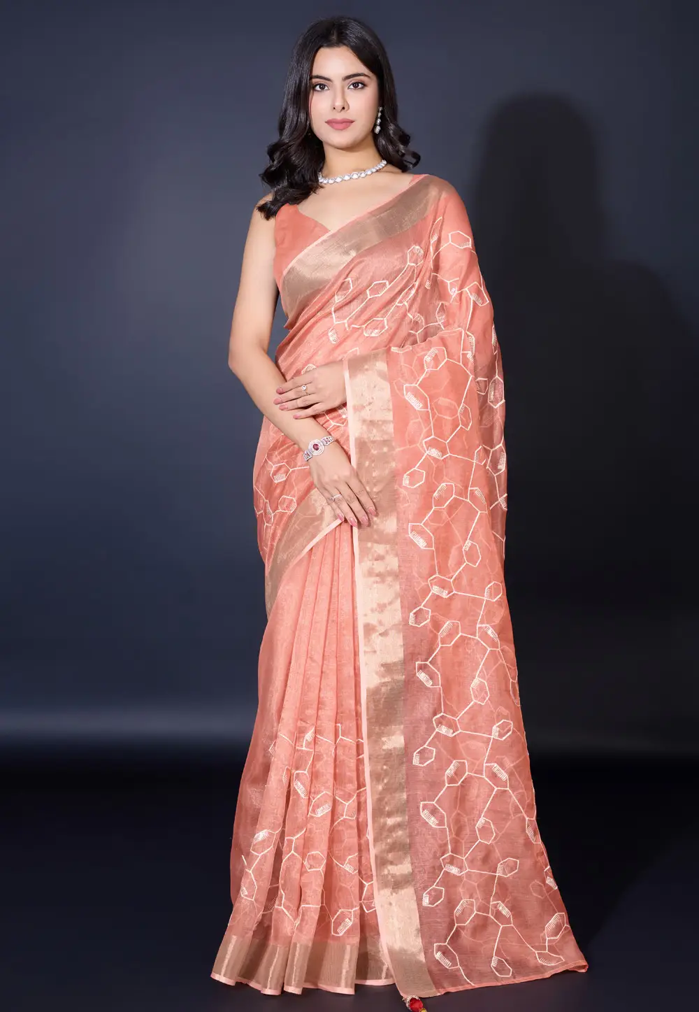 Peach Cotton Silk Light Weight Saree 295845