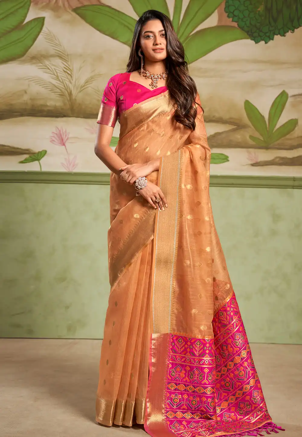 Peach Cotton Silk Saree With Blouse 291895