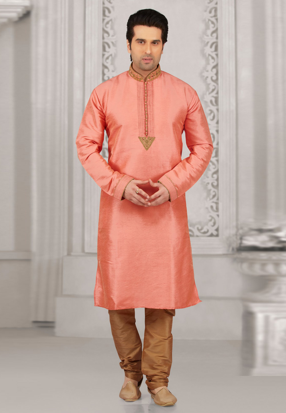 Peach Dupion Silk Kurta Pajama 309966