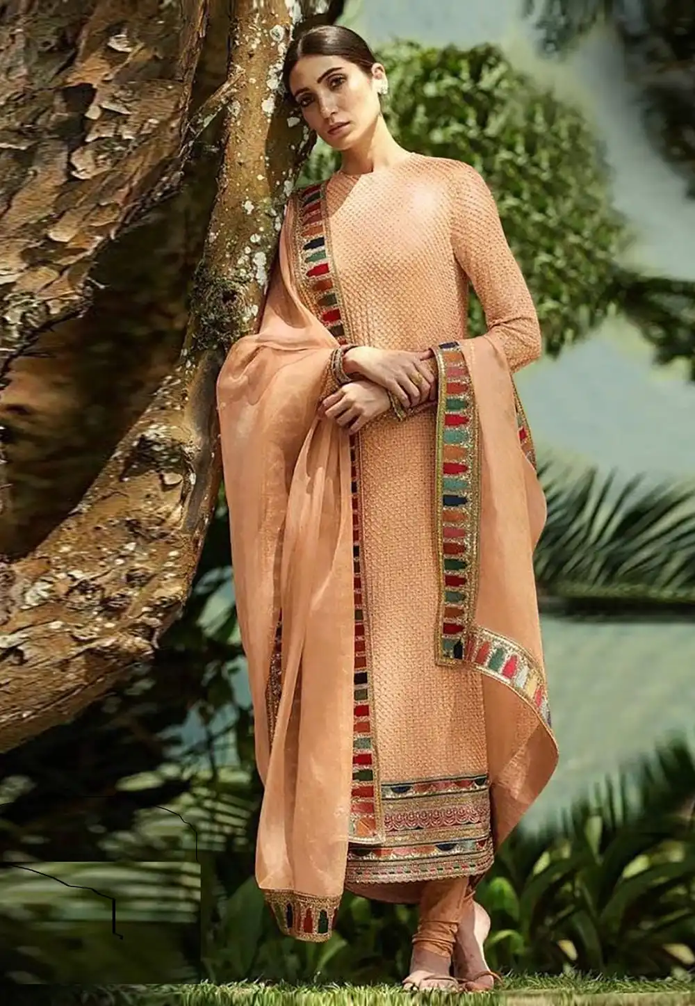 Peach Faux Georgette Churidar Suit 292134