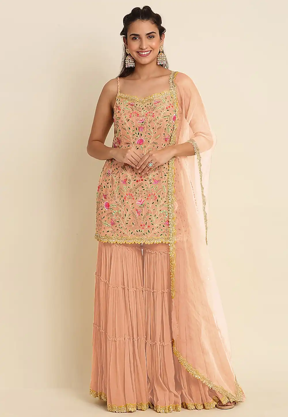 Peach Faux Georgette Sharara Suit 291913