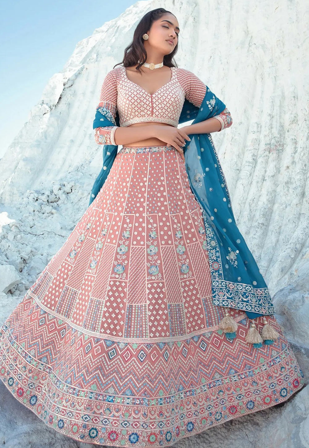Peach Georgette A Line Lehenga Choli 310244