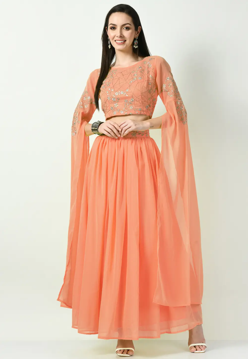 Peach Georgette Lehenga Choli 299656