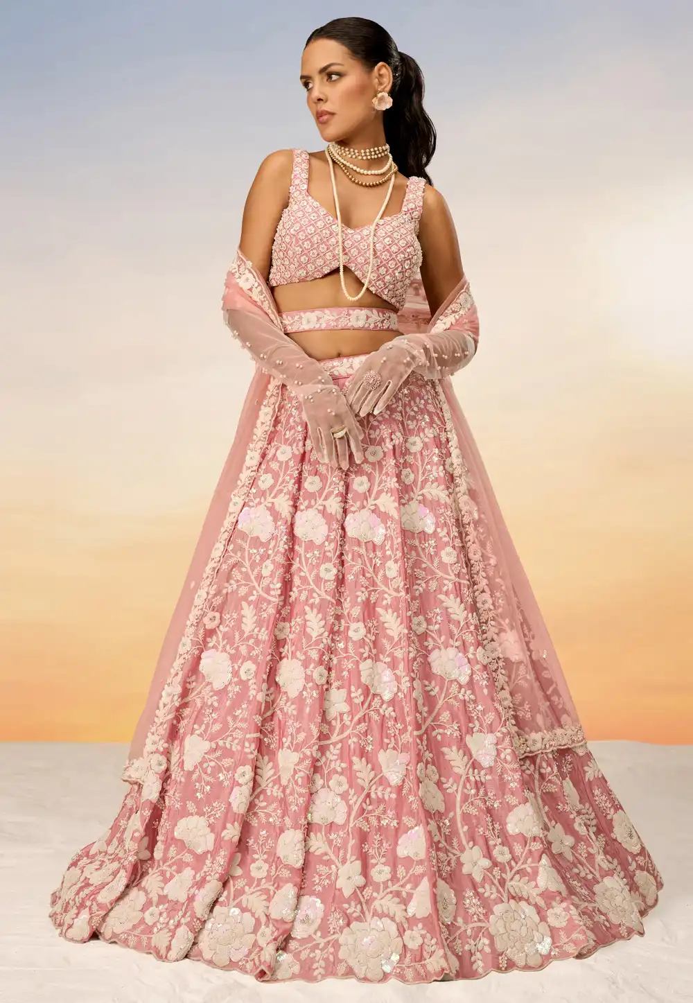 Peach Georgette Lehenga Choli 288792