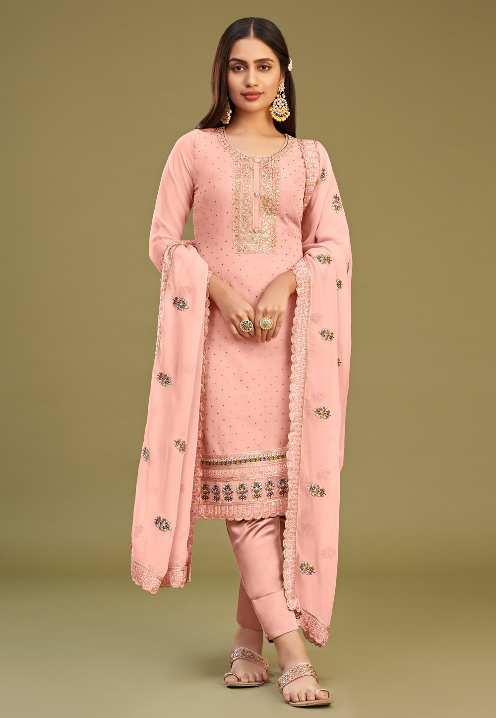 Peach Georgette Pakistani Suit 280649
