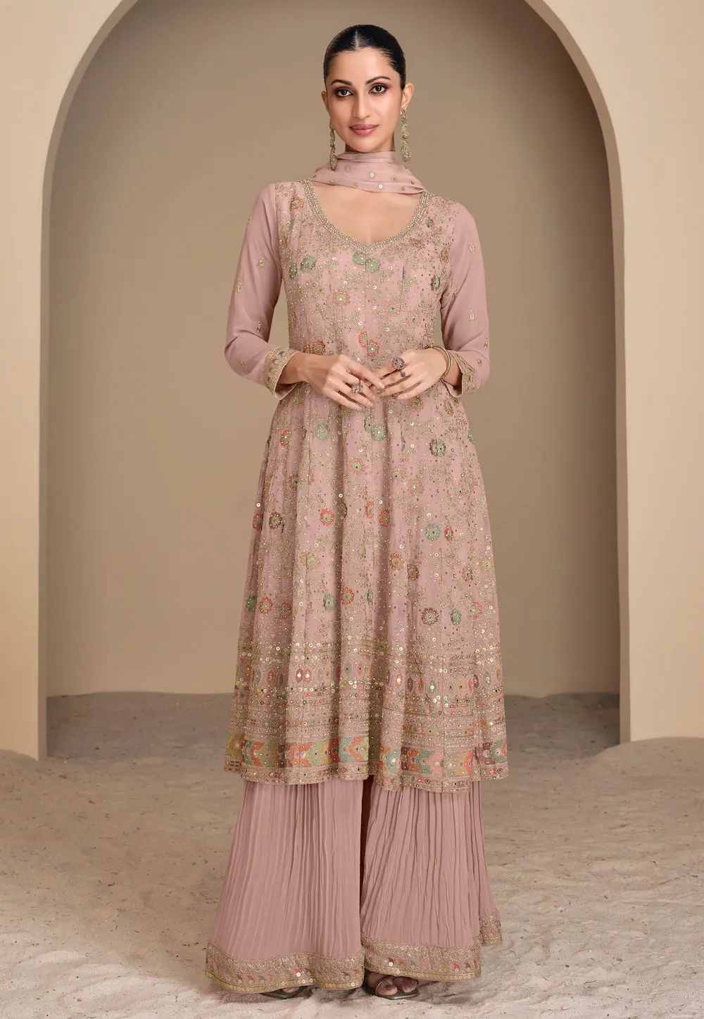 Peach Georgette Pakistani Suit 297249