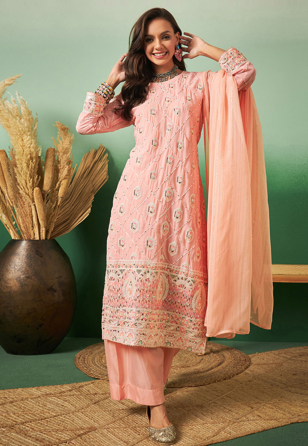 Peach Georgette Pakistani Suit 281858