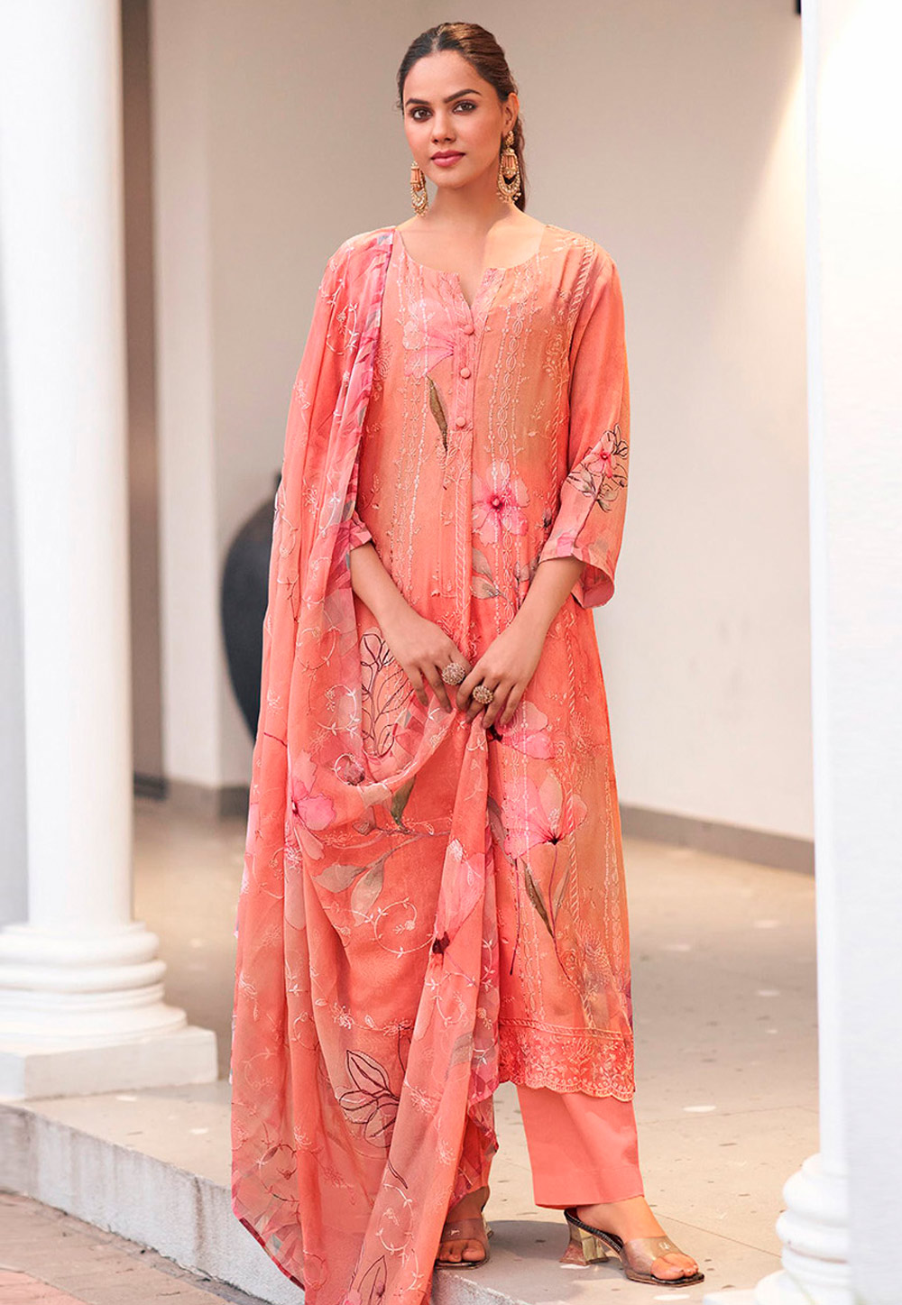 Peach Georgette Pakistani Suit 309543