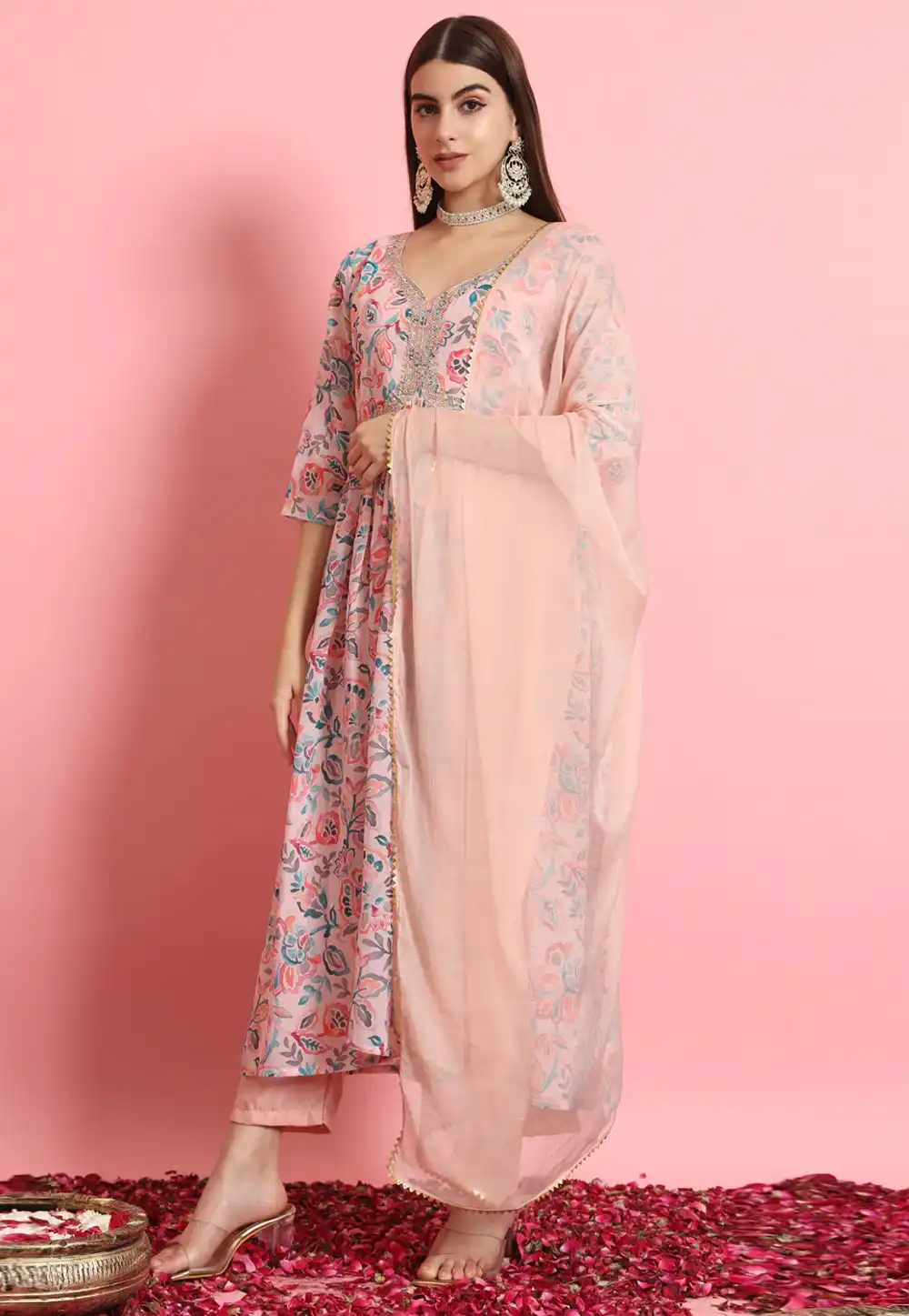 Peach Georgette Readymade Anarkali Suit 289472