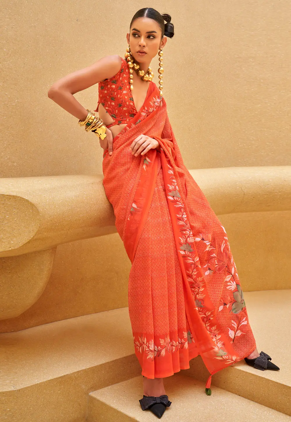 Peach Georgette Saree With Blouse 301248