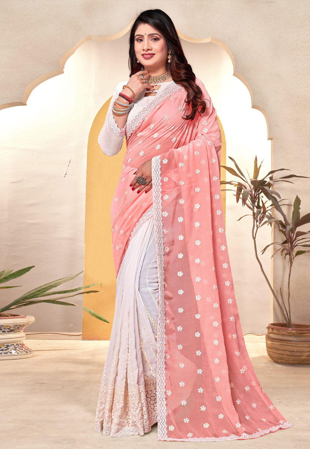 Peach Georgette Saree With Blouse 287201
