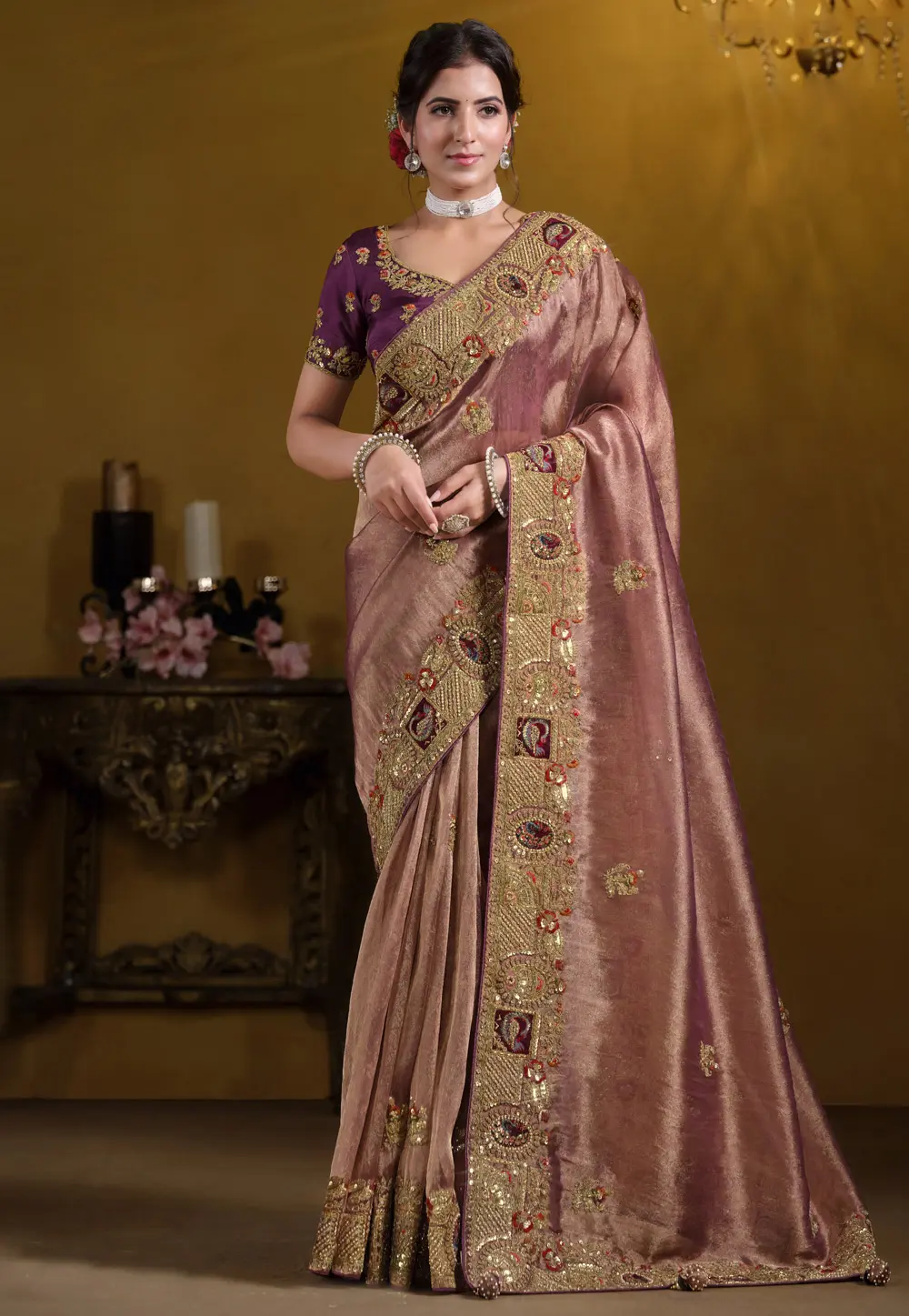 Peach Georgette Saree With Blouse 302014