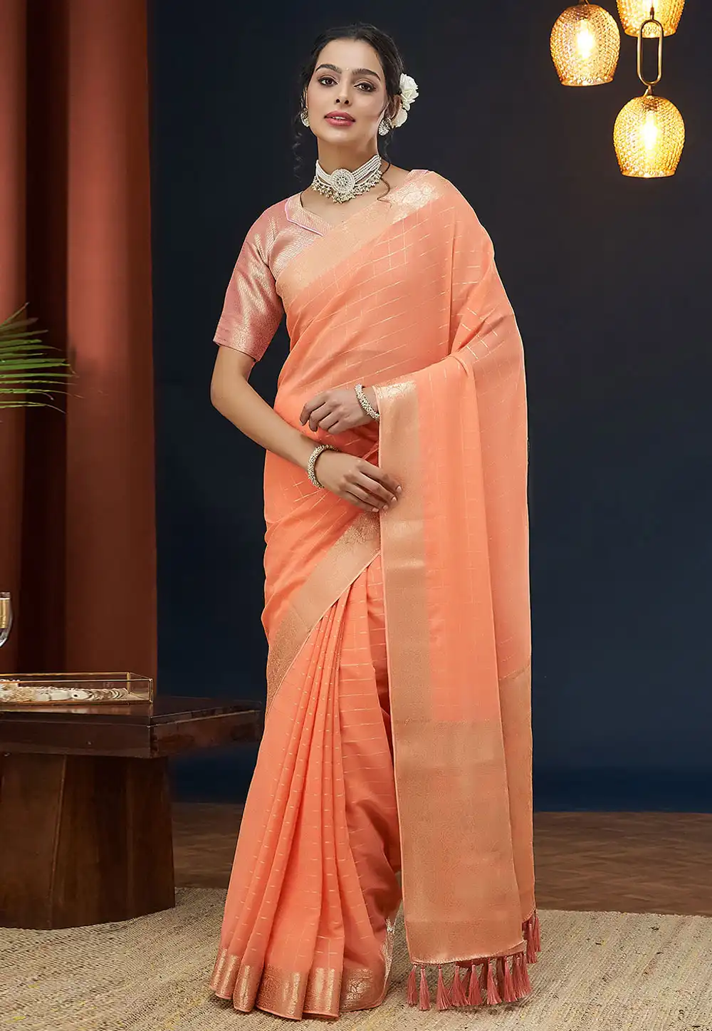 Peach Georgette Saree With Blouse 290661