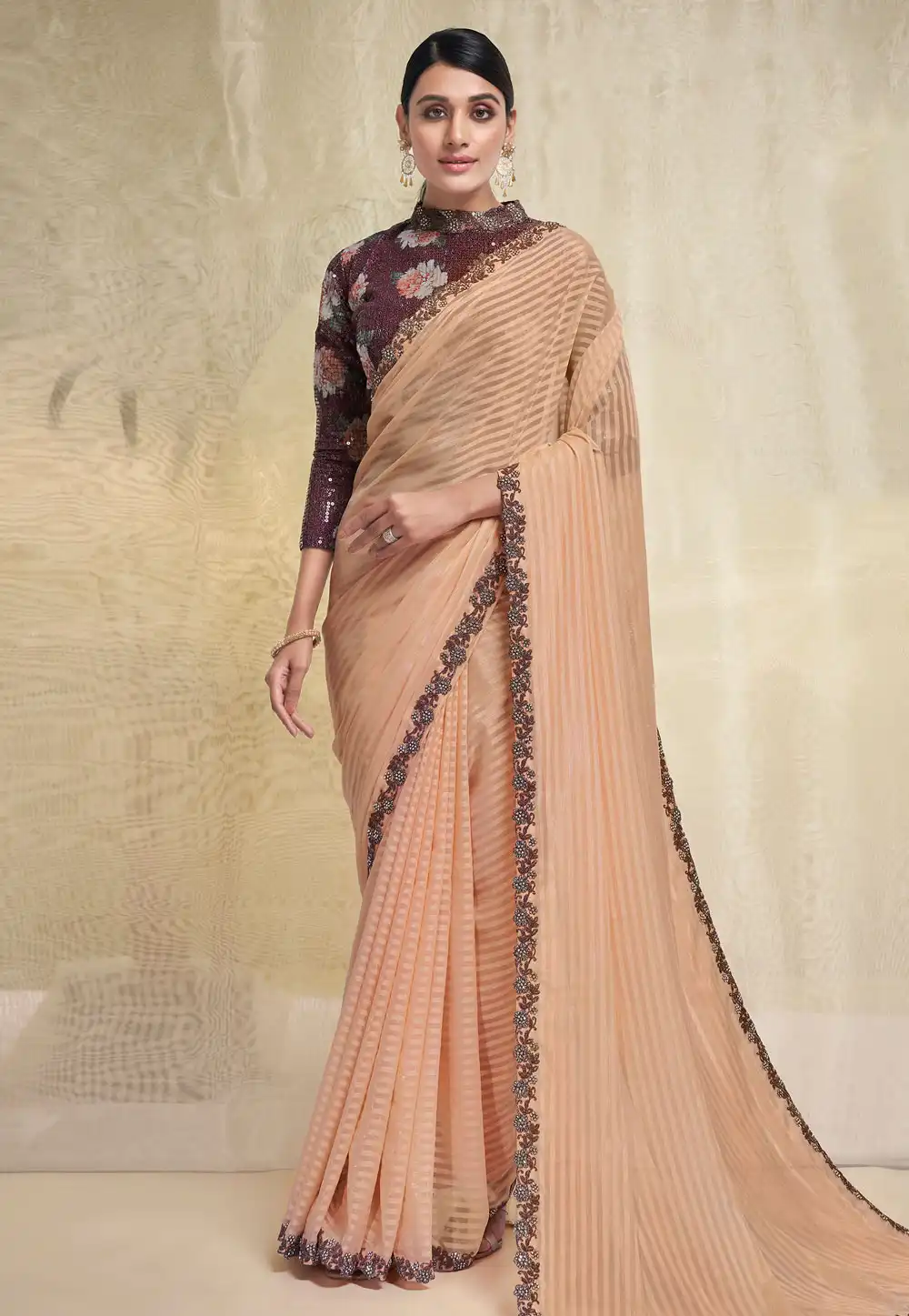 Peach Georgette Saree With Blouse 291784