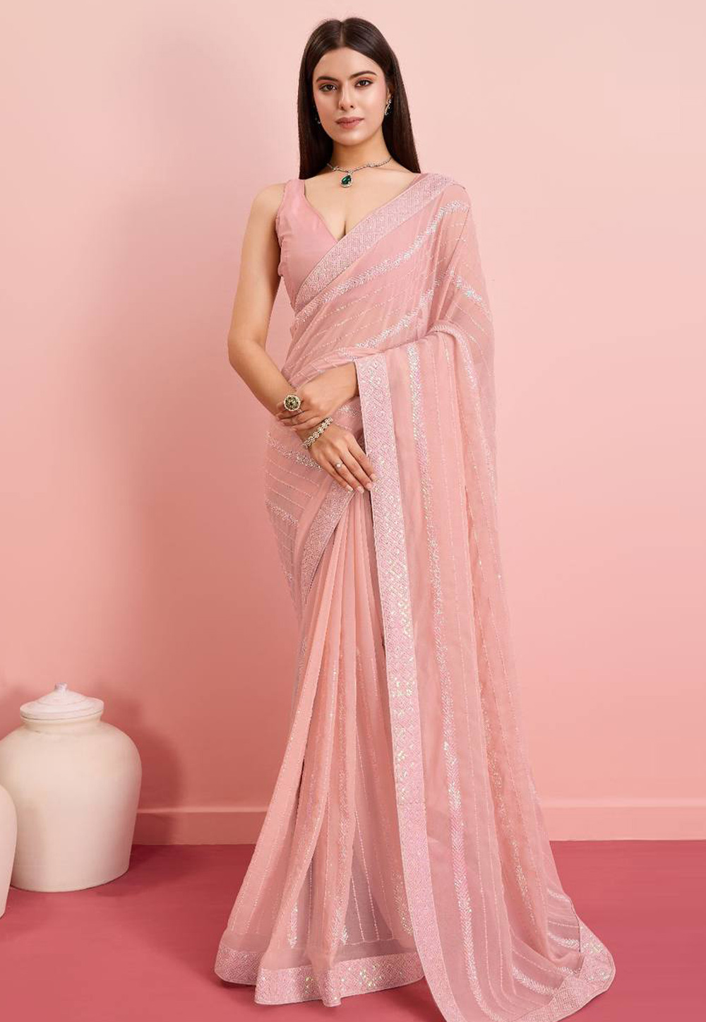 Peach Georgette Saree With Blouse 286815