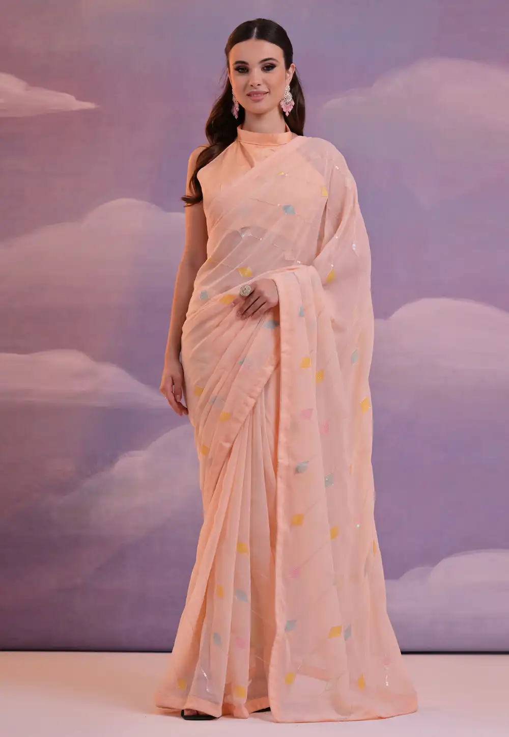 Peach Georgette Saree With Blouse 288731