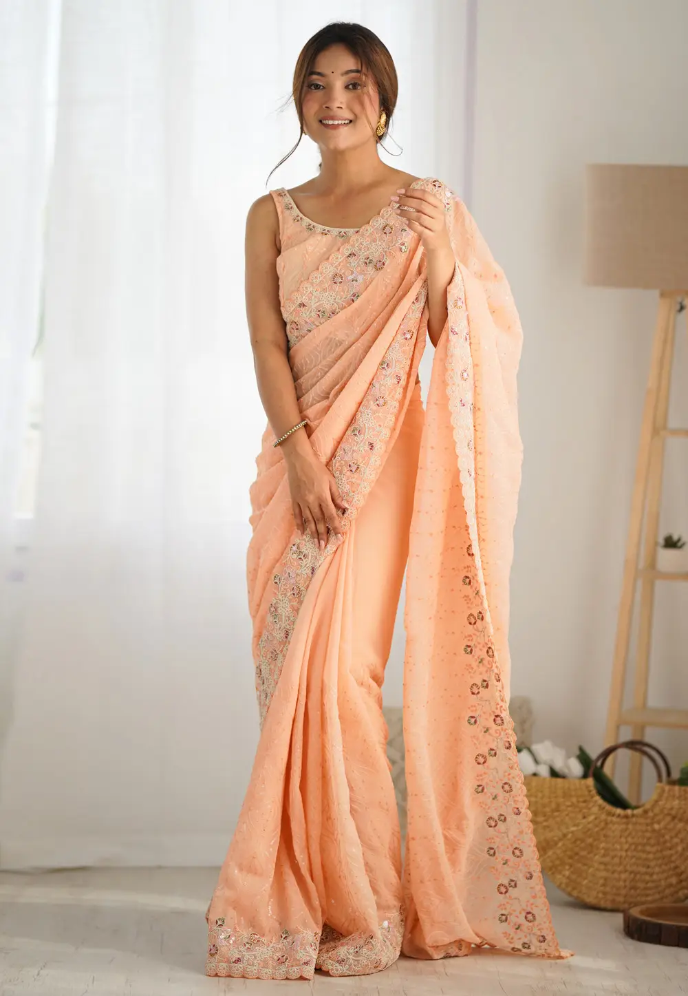 Peach Georgette Saree With Blouse 295666