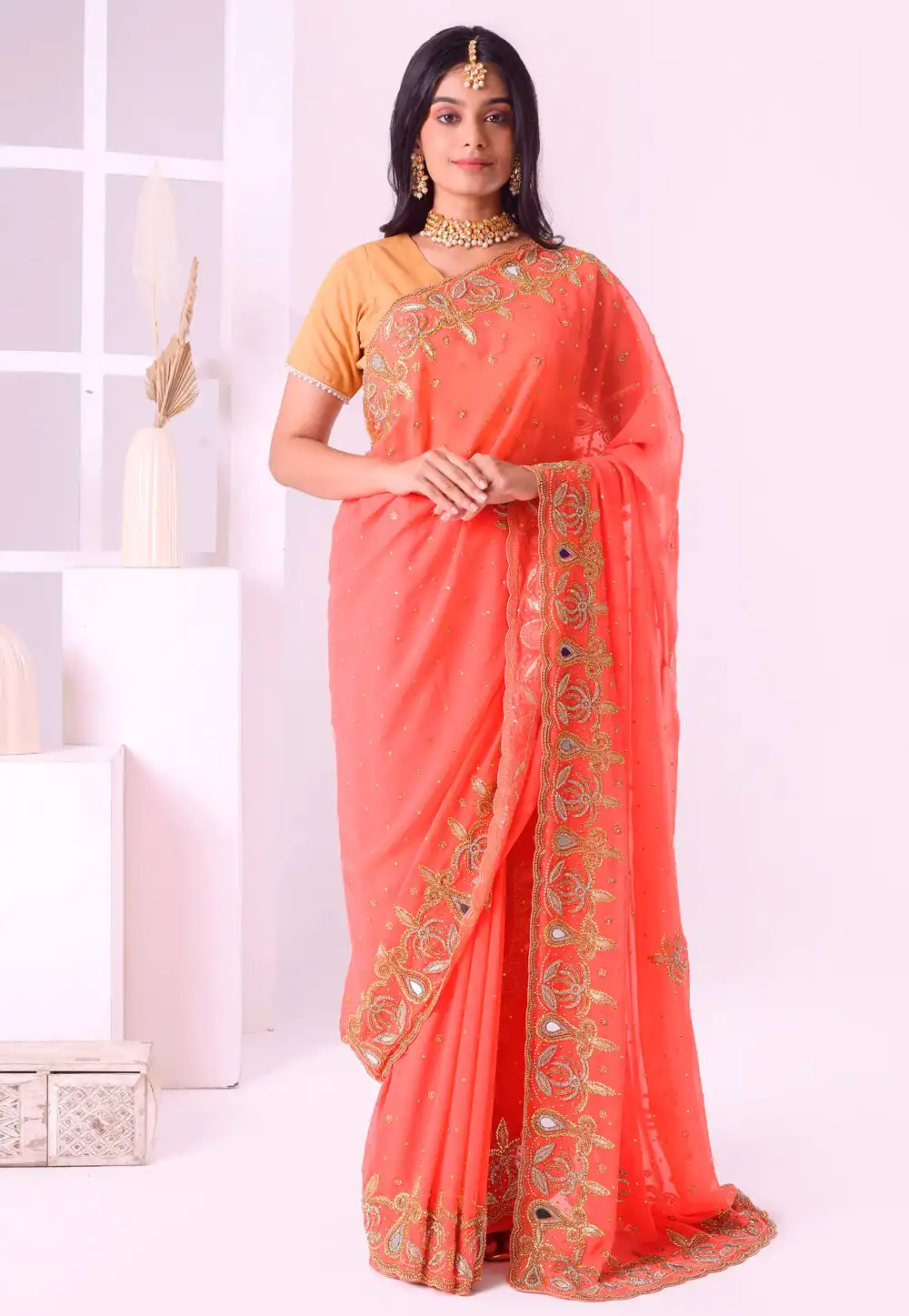 Peach Georgette Saree With Blouse 293583