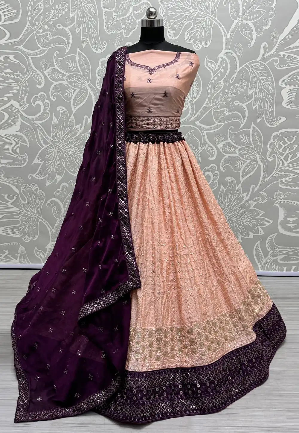 Peach Georgette Wedding Lehenga Choli 287980