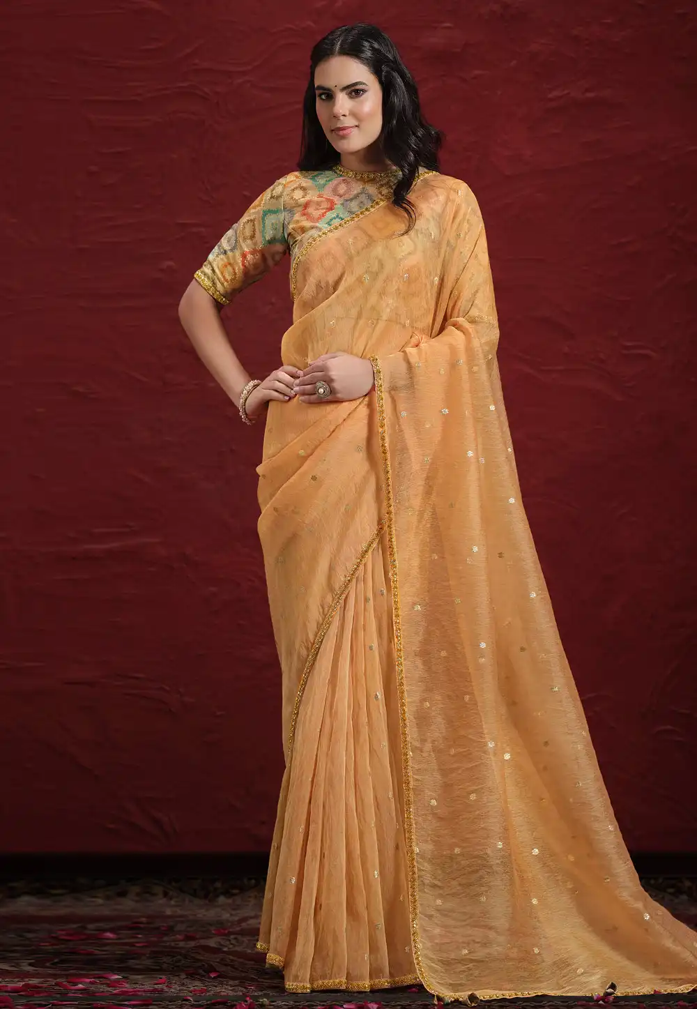 Peach Jacquard Saree With Blouse 294195