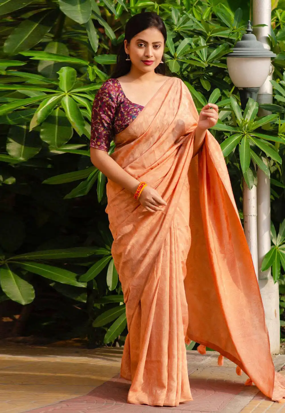 Peach Jute Silk Saree With Blouse 289723