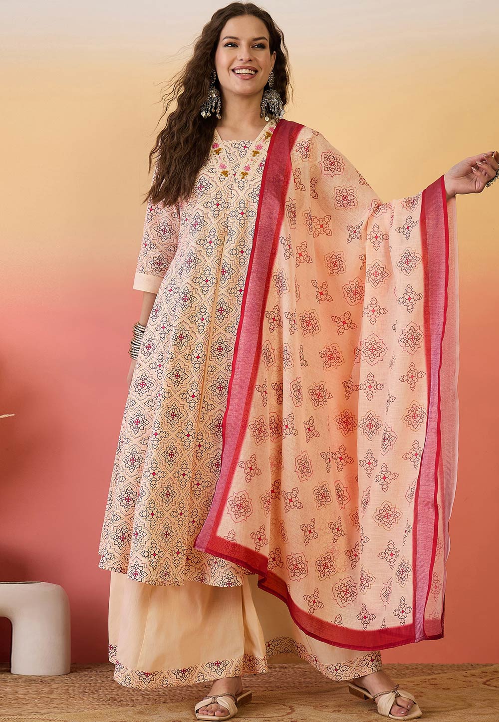 Peach Khadi Readymade Pakistani Suit 309171