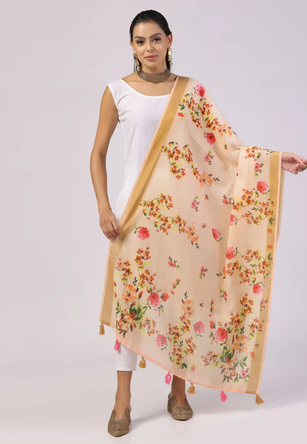 Peach Linen Dupatta 303715