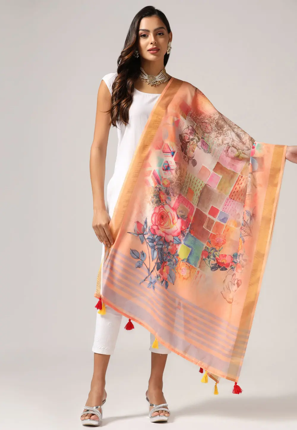 Peach Linen Dupatta 303725