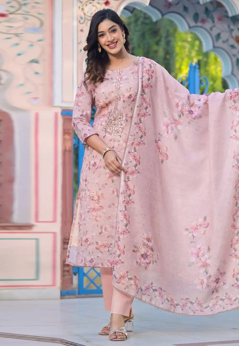 Peach Linen Readymade Pakistani Suit 290284