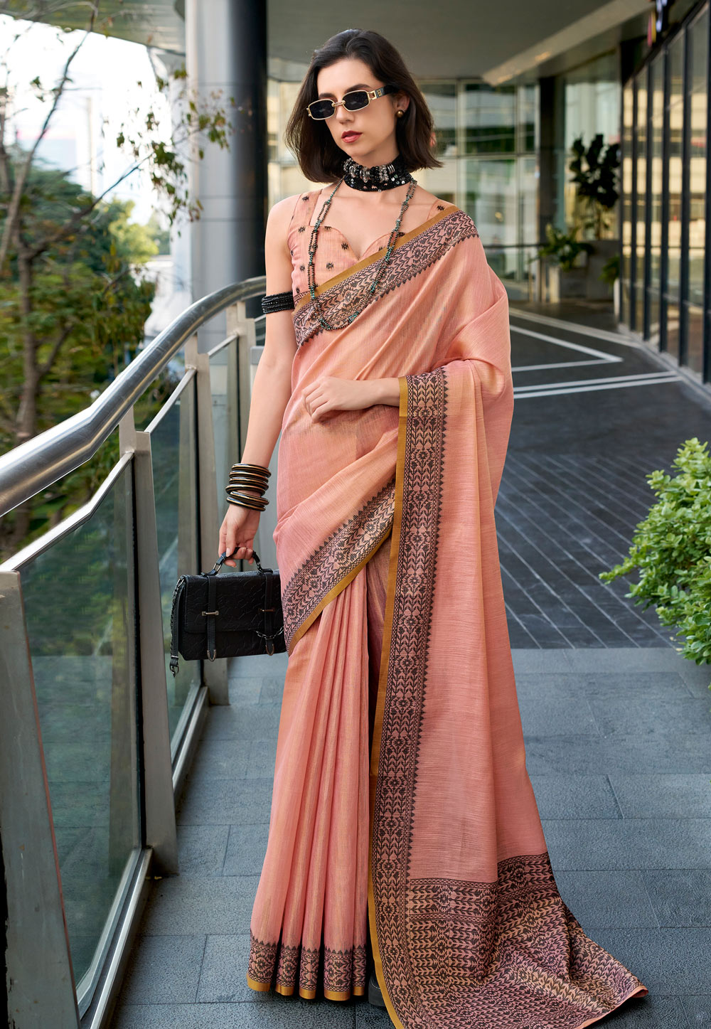 Peach Linen Saree With Blouse 304969